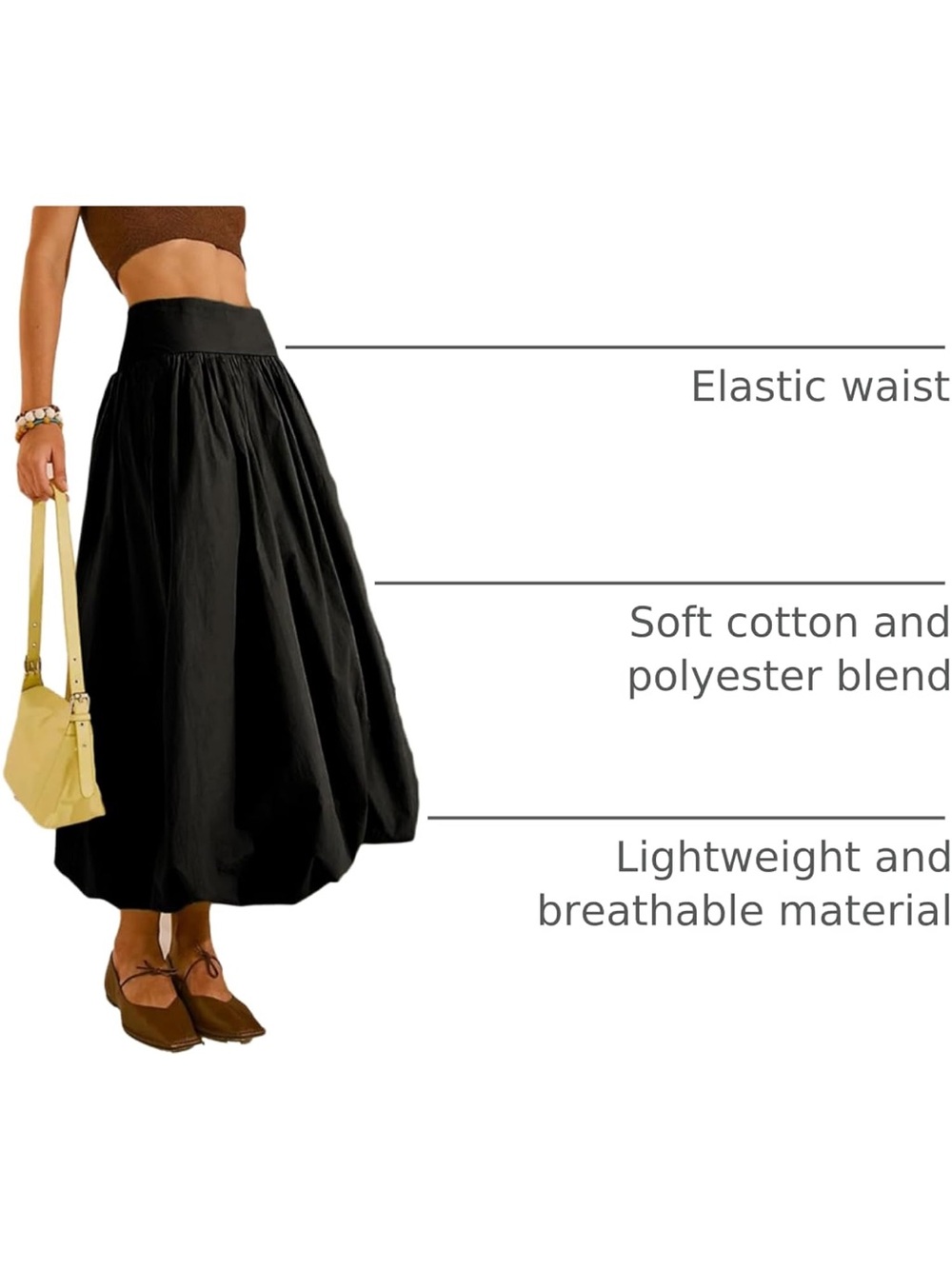 NWOT Women's Black High Wide Waist Bubble Maxi Skirt with Pockets Size Small - Picture 3 of 12